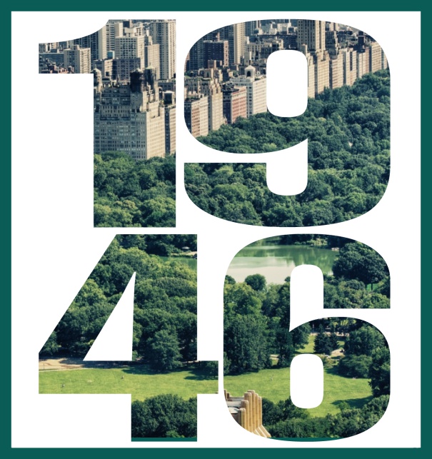 Online Einladungskarte mit ausgeschnittener 1946 für eigenes Foto Grün.