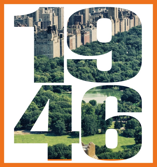 Online Einladungskarte mit ausgeschnittener 1946 für eigenes Foto Orange.