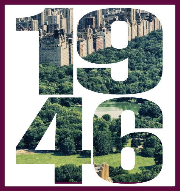 Online Einladungskarte mit ausgeschnittener 1946 für eigenes Foto Lila.