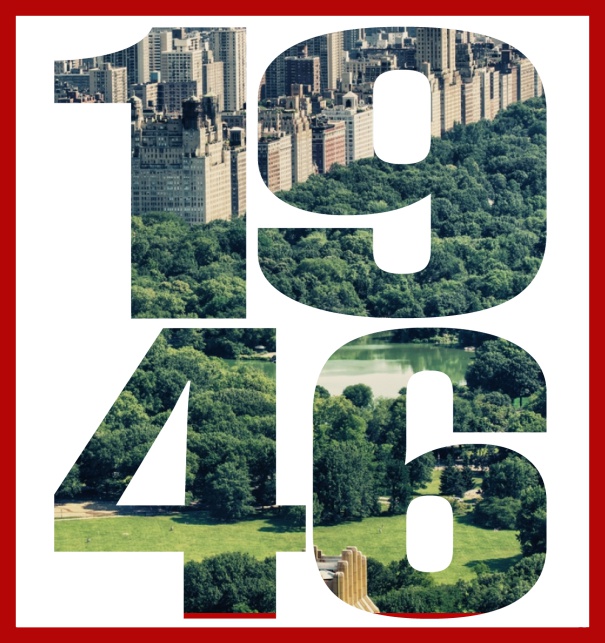 Online Einladungskarte mit ausgeschnittener 1946 für eigenes Foto Rot.