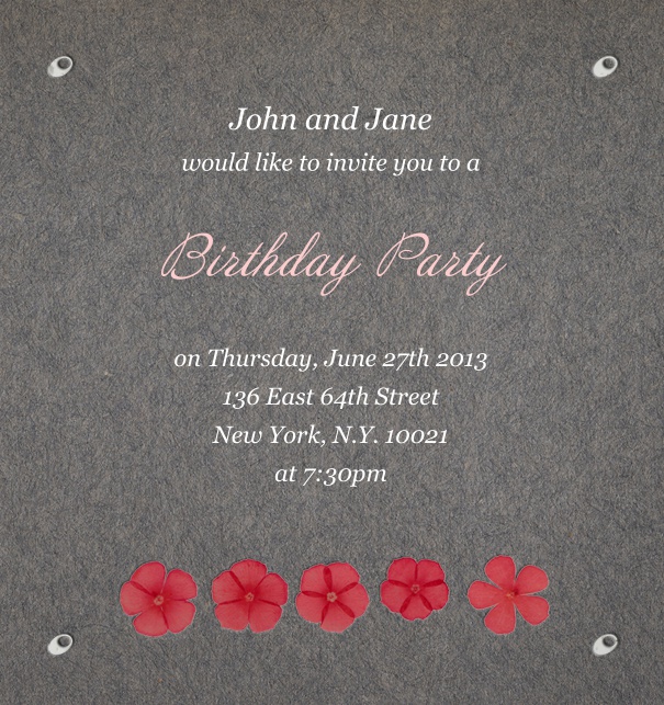 High Format Grey Seasonal Birthday Invitation with Flowers.