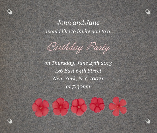 Square Grey Seasonal Birthday Invitation with Flowers.