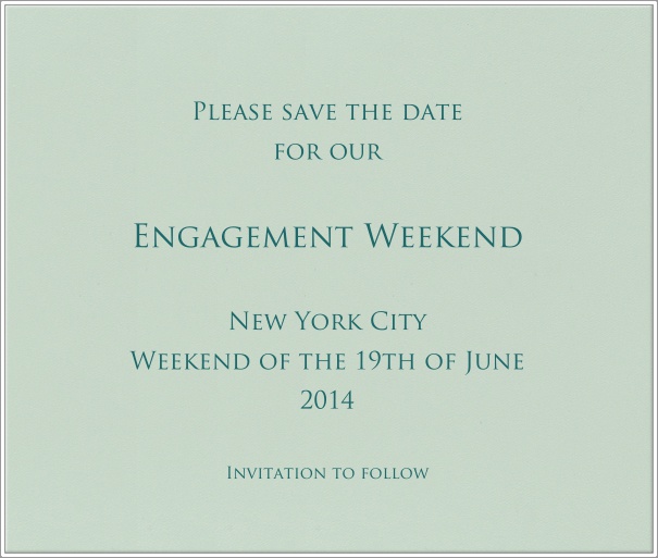 Light Green Formal Party Save the Date Card with White Border.