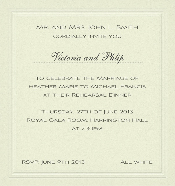 St. Petersburg Fashion - Free designs Paper Colored, classic Wedding Invitation Design.