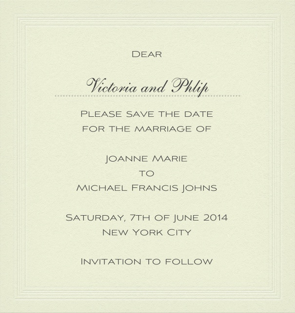St. Petersburg Fashion - Free designs Classic wedding save the date card in high format with personal addressing or recipient.