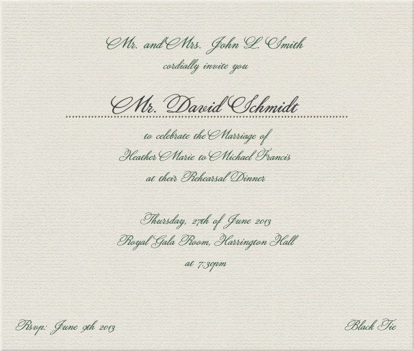 Papierfarbige, klassisch-formale Einladungskarte.