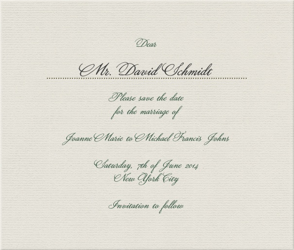 Notthingham Days - Free designs Beige Classic Wedding Save the Date Card with name of recipients.