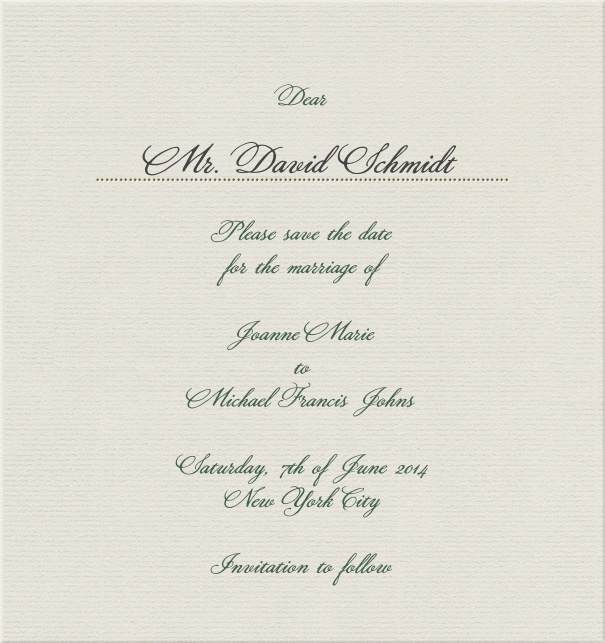 Notthingham Days - Free designs Beige Classic Wedding Save the Date Card in high format with name of recipients.