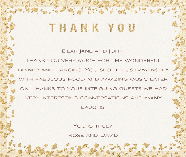 Tan Thank You Card with Gold Flaked Border.