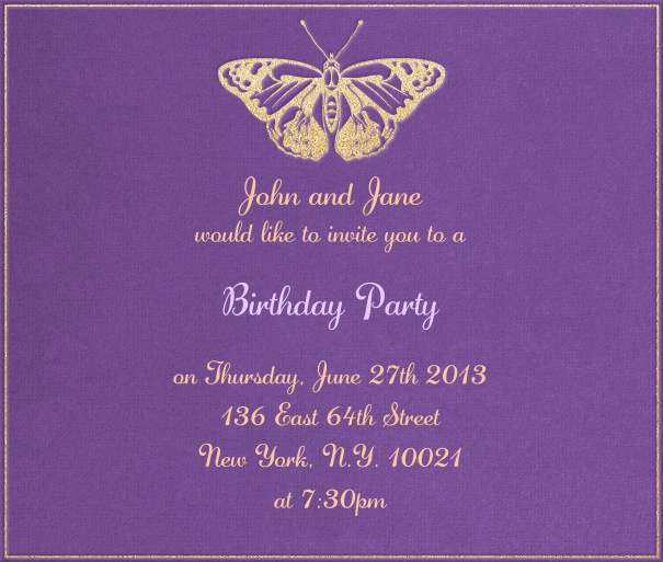 Square Purple Spring Themed Dinner Invitation Card with Moth.