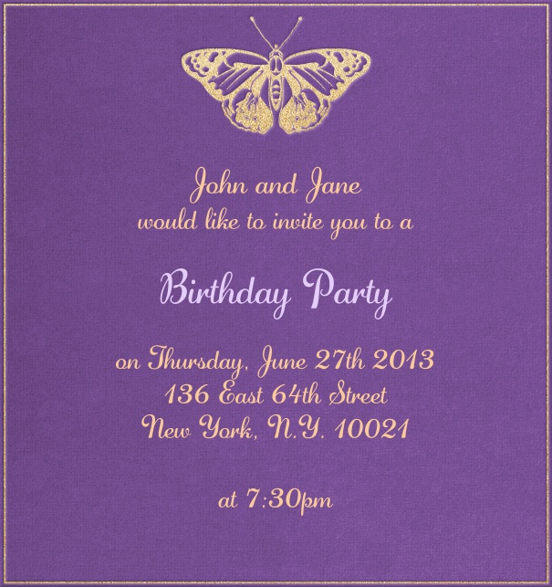 High Format Purple Spring Themed Dinner Invitation Card with Moth.