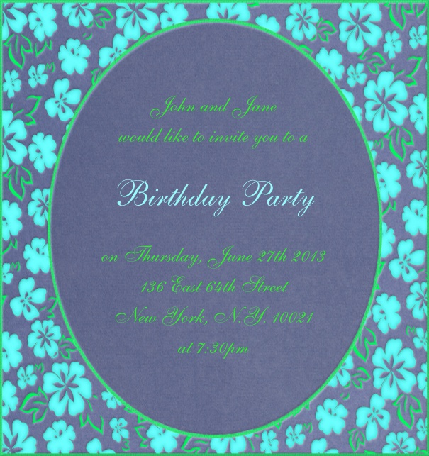 Floral Mess - Birthday invitations High blue spring seasonal themed Design with Floral background.