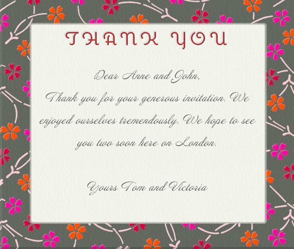 White Thank You Card with Grey Floral Border.