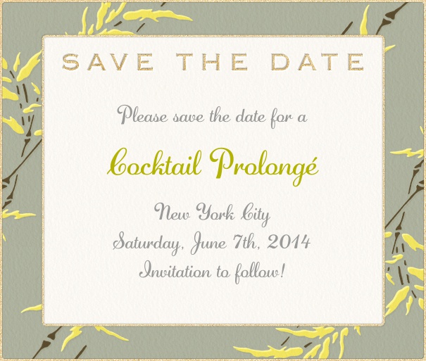 White Spring Themed Seasonal Event Save the Date Card with Yellow Flower Border.