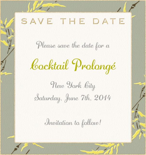 High White Spring Themed Seasonal Event Save the Date Card with Yellow Flower Border.