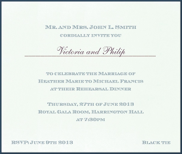 Croissant from Paris - Free designs White, classic Wedding Invitation with blue border.