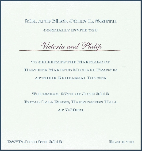 Croissant from Paris - Free designs White, classic Wedding Invitation with blue border.
