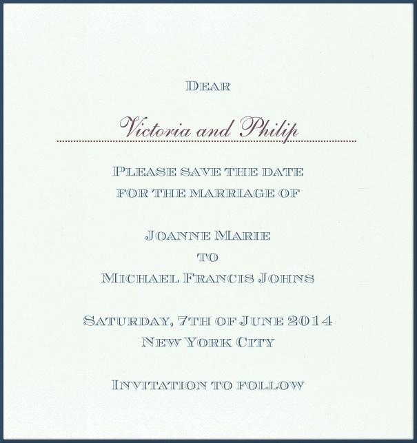 Croissant from Paris - Free designs Classic Online Wedding Save the Date high format Card with blue Border.