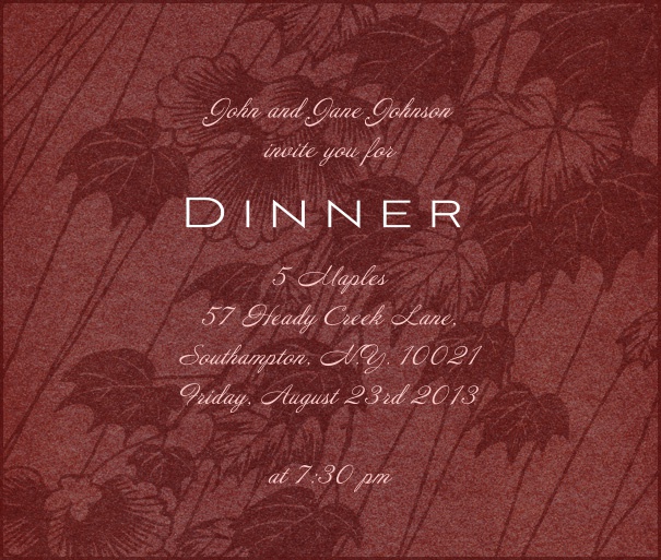 Square Burgundy Fall Dinner Invitation Template Online with Leaf Background.