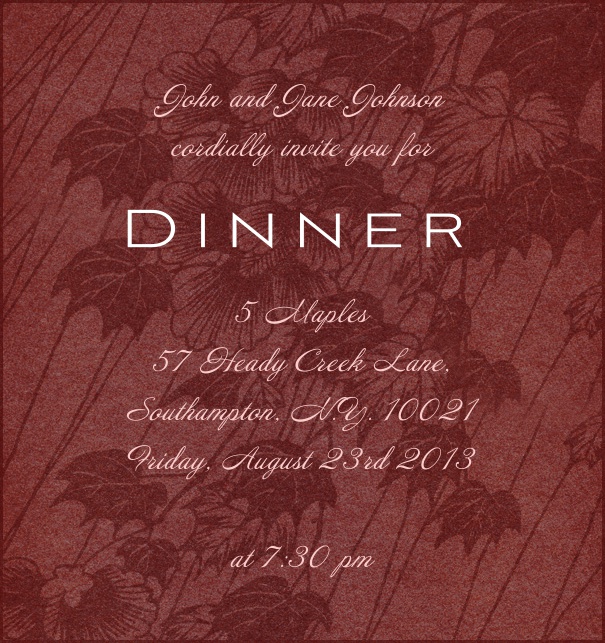 High Format Burgundy Fall Dinner Invitation Template Online with Leaf Background.