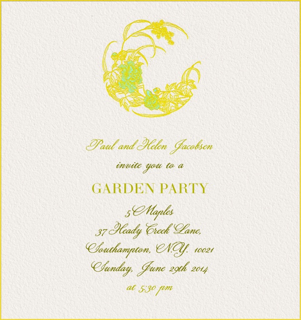 Gelbe, frühlingshafte Online Einladungskarte für Partyeinladungen.