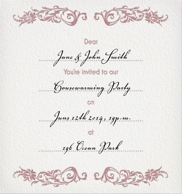 Formal Invitation Card with red floral engraving and customizable textfield.