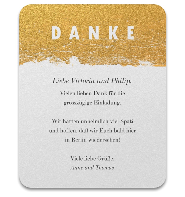 An Lady Di denken - Kostenfreie Designs Gelb-weiße Online Dankeskarte mit Schriftzug DANKE oben mittig und mit editierbarem Textfeld.