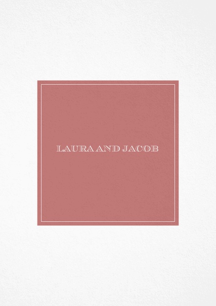 Wedding invitation card with square text field on front and fine frame on back. Choosable in various colors. Pink.