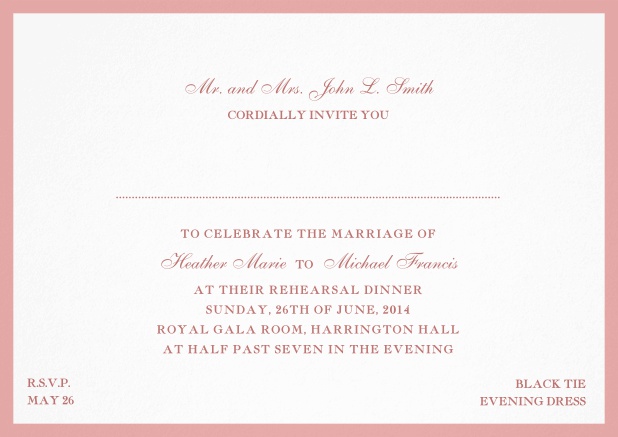 Invitation card with frame and font combination - available in different colors. Pink.