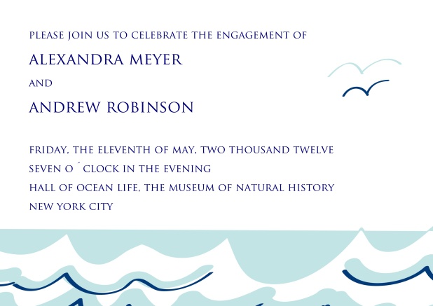Online invitation card with text field and waves at the bottom.