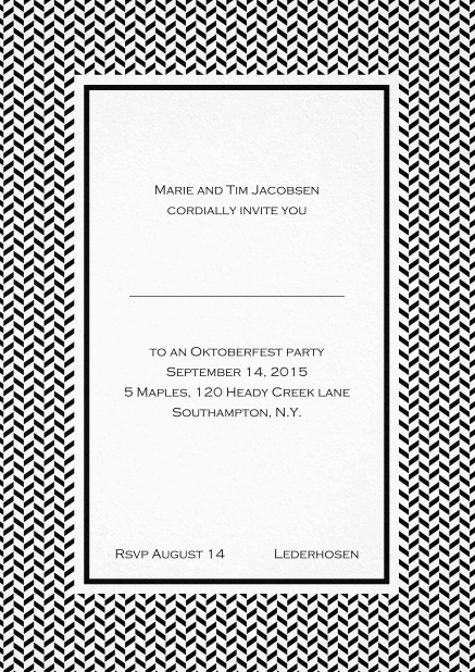Classic high invitation card with thin waves frame and editable text. Black.