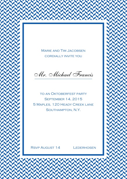 Classic online high invitation card with thin waves frame and editable text.