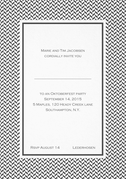 Classic high invitation card with thin waves frame and editable text. Grey.