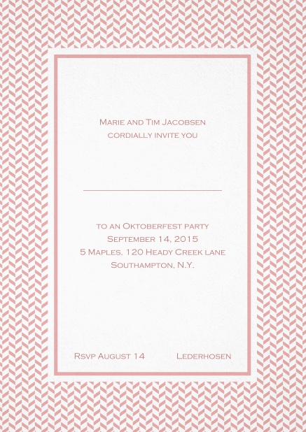 Classic high invitation card with thin waves frame and editable text. Pink.