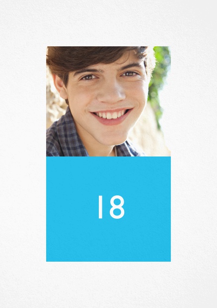 18th Birthday invitation with photo and text field in various colors. Blue.