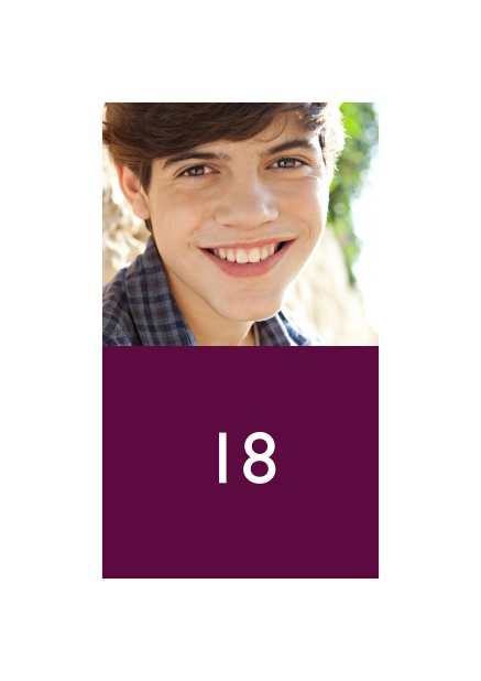Online 18th Birthday invitation with photo and text field in various colors. Purple.