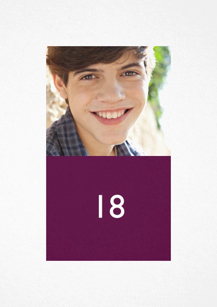 18th Birthday invitation with photo and text field in various colors. Purple.