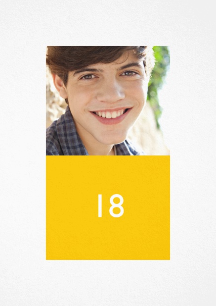 18th Birthday invitation with photo and text field in various colors. Yellow.