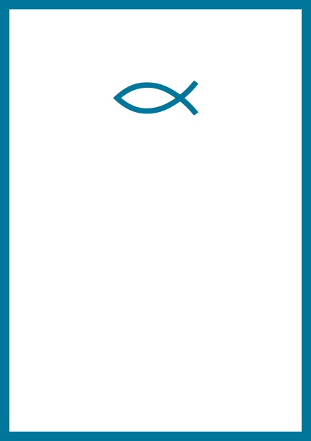 Klassische Online Einladungskarte zur Konfirmation, Erstkommunion oder Taufe mit Christlichen Fisch Symbol in mehreren Farbvariationen. Blau.
