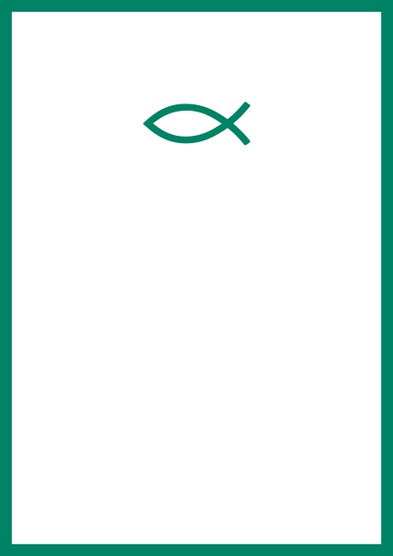 Klassische Online Einladungskarte zur Konfirmation, Erstkommunion oder Taufe mit Christlichen Fisch Symbol in mehreren Farbvariationen. Grün.