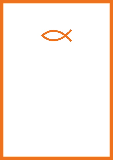 Klassische Online Einladungskarte zur Konfirmation, Erstkommunion oder Taufe mit Christlichen Fisch Symbol in mehreren Farbvariationen. Orange.