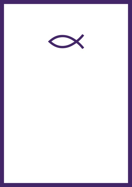 Klassische Online Einladungskarte zur Konfirmation, Erstkommunion oder Taufe mit Christlichen Fisch Symbol in mehreren Farbvariationen. Lila.