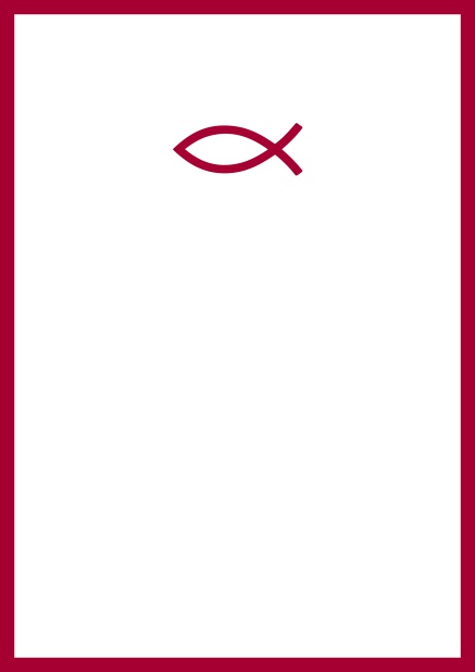 Klassische Online Einladungskarte zur Konfirmation, Erstkommunion oder Taufe mit Christlichen Fisch Symbol in mehreren Farbvariationen. Rot.