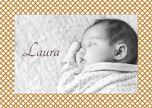 Online Birth announcement photo card with golden pailing art-nouveau frame.