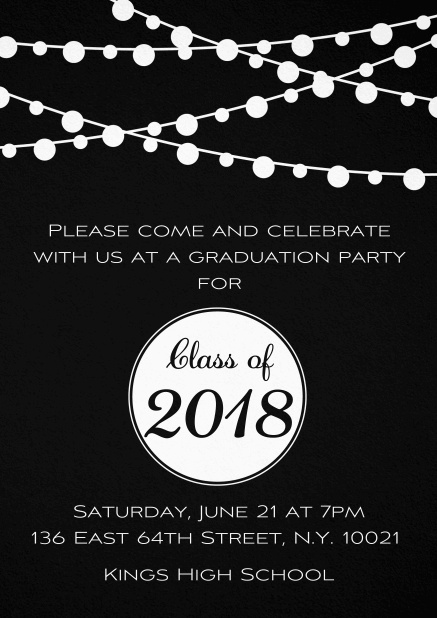 Invitation card to your graduation party with fun lighting Black.