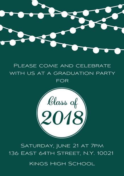 Invitation card to your graduation party with fun lighting Green.