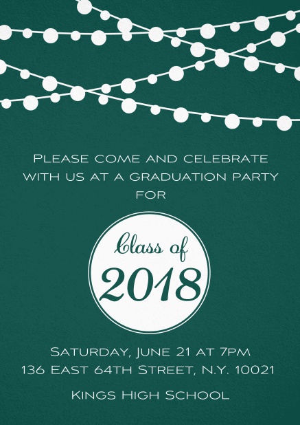 Invitation card to your graduation party with fun lighting Green.