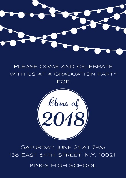 Invitation card to your graduation party with fun lighting Navy.