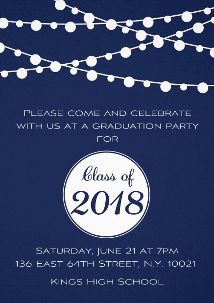 Invitation card to your graduation party with fun lighting Navy.