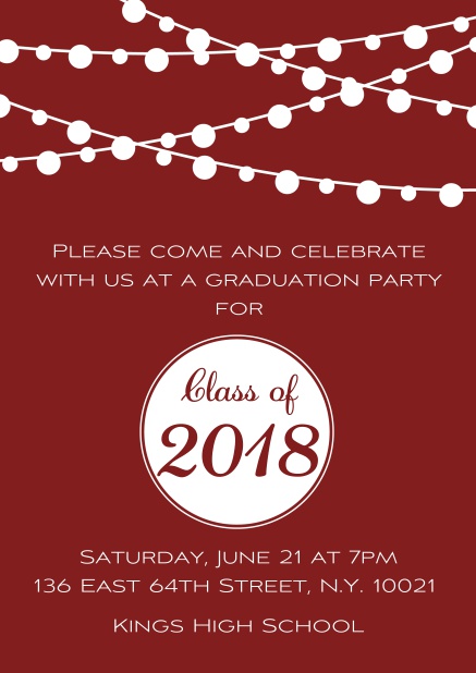 Invitation card to your graduation party with fun lighting Red.